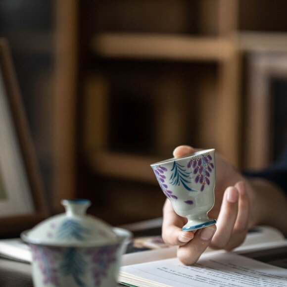 Hand-Painted Wisteria Ceramic Teacup – Gongfu Tea Master Cup for Home Use - Picture 4 of 8
